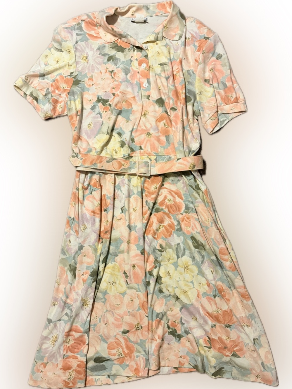 VINTAGE 80s 90s Sanibel Sport Floral Belted Midi Dress XL USA